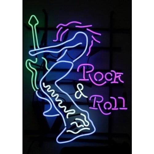 Rock Roll Electric Guitar Player Neon Sign Handmade Real Glass Tube Bar KTV Party Store Decoration Display Neon Signs 20"X24"