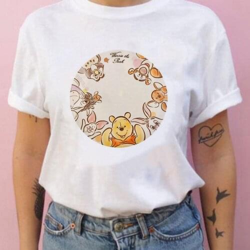 Cute Winnie The Pooh and His Friends Printed Cartoon Printed T-shirts Women Short Sleeves Harajuku Leisure Girl Tshirt Dropship