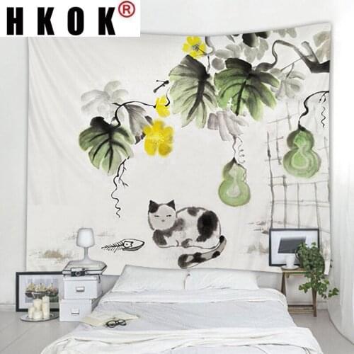 HKOK Wolf Cat Tapestry Wall Rugs Wall Hanging Covering Fabric Mural Background Cloth Towel Beach Fabric Blanket Living Home Deco