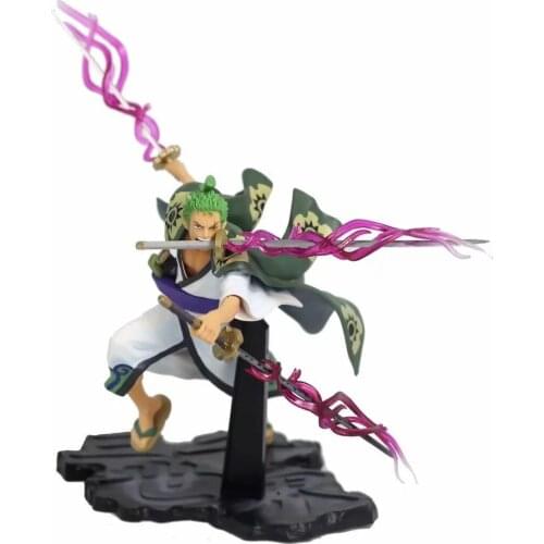 Anime One Piece Character Model 20CM Three Swords Roronoa Zoro Kimono Battle Edition Scene Boxed Toys Childrens Gift Collection