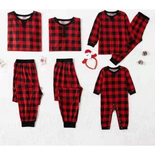Christmas Family Matching Pajamas Set Red Plaid T shirt and pants suit Outfits Women Mens Kids Xmas Sleepwear Nightwear Gifts