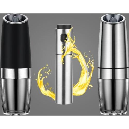 High-grade Stainless steel Electric Pepper Mill 2 Color Pepper Grinder and Spray bottle Set cruet bottle BBQ Spices tool Kitchen