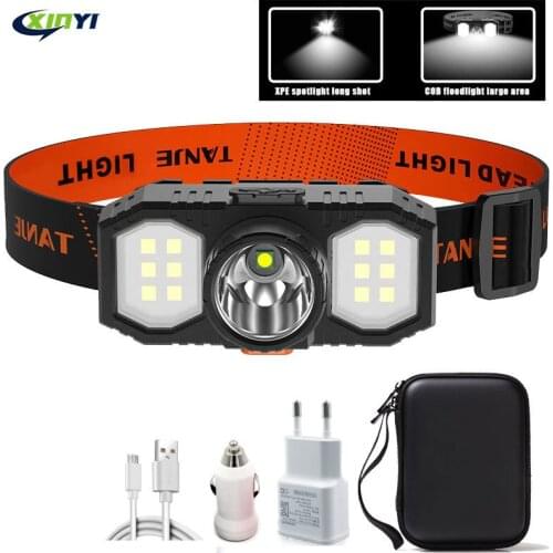 USB Rechargeable LED Headlight Powerful XPE+COB Headlamp Head Torch IPX6 Waterproof Head Light with 1200mAh Built-in Battery