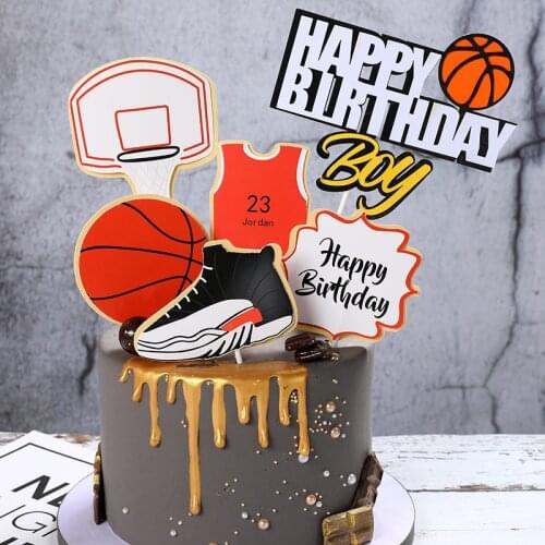 New Basketball Theme Cake Topper Happy Birthday Cake Topper for Boys Birthday Party Cake Decoration Childrens Bath Set