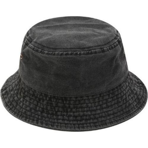 Casual Men Women Solid Color Wide Brim Anti Sun Cotton Flat Cap Denim Bucket Hat Unisex Summer Foldable Bucket Hat Women Outdoor