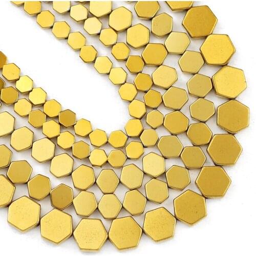 Natural Stone Flat Hexagon Gold Hematite Beads 4/6/8MM Loose Spacer For Beads Jewelry Making Diy Hand-Made Bracelets Accessories
