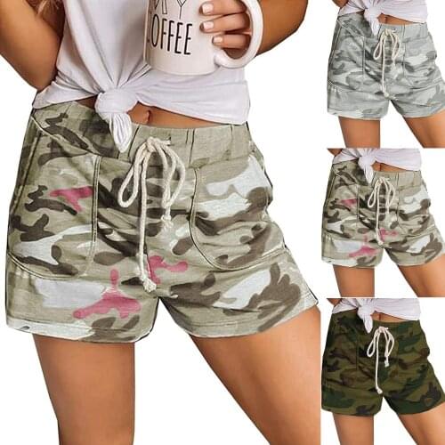 High Waist Beach Sports Shorts Running Sportswear Womens Summer Casual Straight Drawstring Elastic Waist Camouflage Short Pants