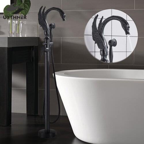 Uythner Black Bathtub Faucet Hot and Cold Water Mixer Taps Shower Bathtub Mixer Faucet Bathroom Bathtub Faucet Set Floor Mounted