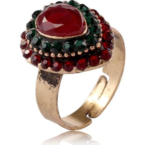 Vintage Antiqued Gold Color Ethnic Light blue Resin Stone Chunky Adjustable Wedding Rings for Women Men Fashion Jewelry