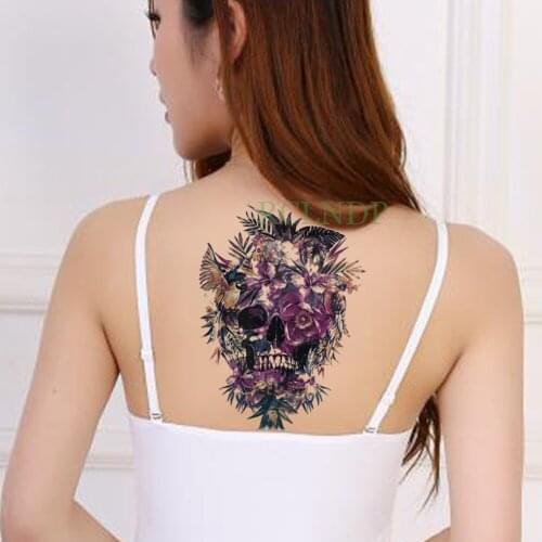 Waterproof Temporary Tattoo Sticker purple skull death flowers tatto stickers flash tatoo fake tattoos for men women girl