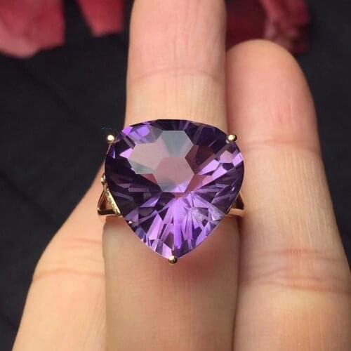 Fine Jewelry Real Pure 18 K Gold Jewelry AU750 100% Natural Amethyst Gemstones Female Rings for Women Fine Ring