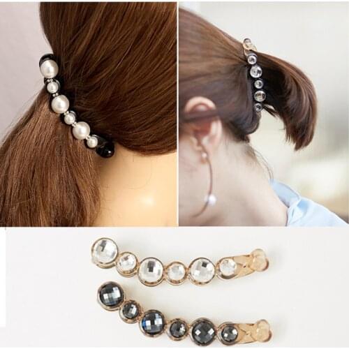 Simulated Pearl Hair Clips Women Crystal Hairpins Banana Hair Clip Vertical Clips Ponytail Hair Claws Hair Accessories