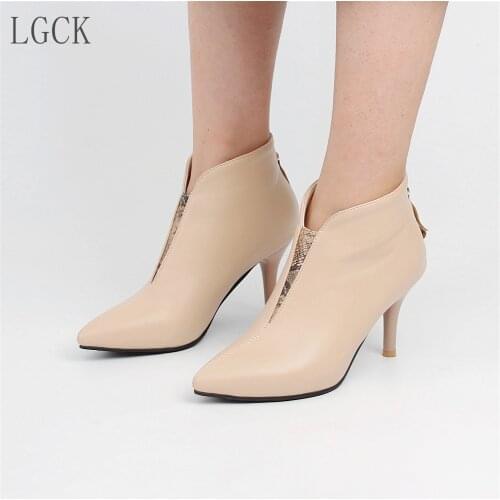 Plus Size 34-48 Spring Winter Sexy V-cut Black Boots for Women Thin High Heels Pumps Shoes Woman Ankle Boots Stiletto Fashion
