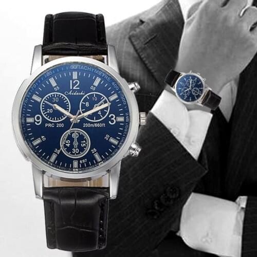 2018 Fashion Faux Leather Blue Ray Mens Watches Quartz Wristwatch Relogio Masculino Casual Watch Clock Birthday Christmas Gift