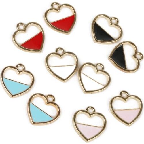 2020 10pcs 15x16mm Multicolor Alloy Metal Drop Oil Half Heart Enamel Charms Pendant for DIY Handmade Earring Jewelry Making