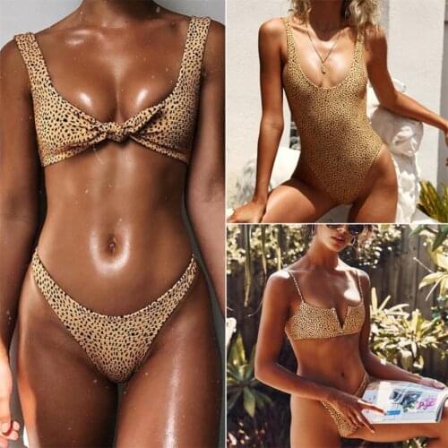 2021 African Elastic Bikini Sets Women Leopard Bathing Swimsuit Straps Backless Sexy Push Up Bra Swimwear Beachwear