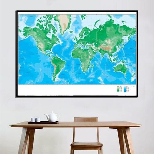 2x3ft World Elevation Map Simple Home Office Decor Canvas Painting For Living Room Wall Decorration