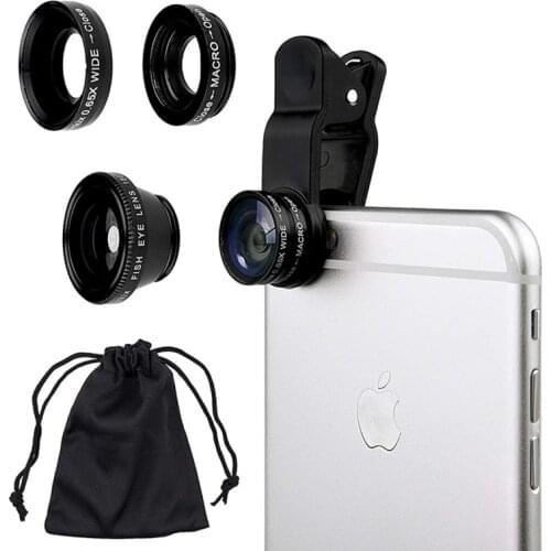 3 in 1 Wide Angle Fisheye Lens and Clip Macro Camera Sets For Mobile Phone Super Wide-Angle + Macro Ultra HD Generic Camera Lens