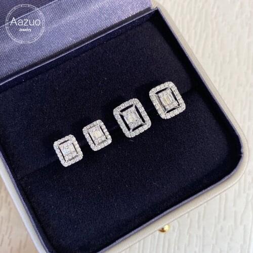 Aazuo 18K Pure White Gold Fine Jewelry Real Diamond Square shape Stud Earring Upscale Trendy Classic Party Fine Jewelry Hot Sell