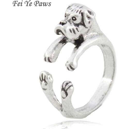 Antique Silver Color Boho Boxer Dog Ring For Women Anel Girls Boho Animal Couple Brass Metal Knuckles Ring Men Jewelry Inele