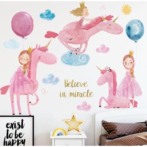 Large Pink Girl Heart Wall Stickers Unicorn for Childrens Room Girl Kindergarten Childhood Playground Wall Decoration Sticker
