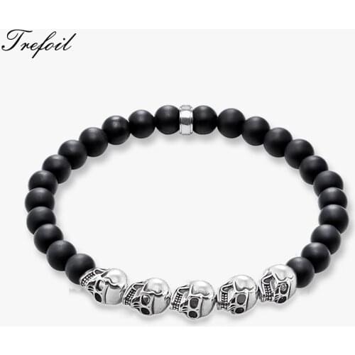 Strand Bracelet Silver Skulls, 2018 New 925 Sterling Silver Fashion Jewelry Punk Gift for Men Women Boy Girls
