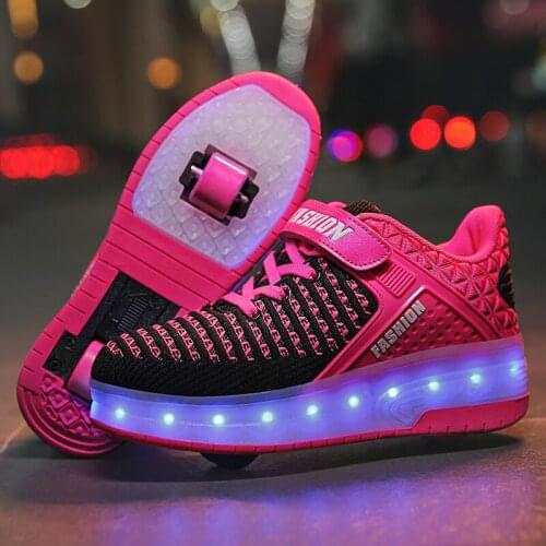 New Pink USB Charging Fashion Girls Boys LED Light Roller Skate Shoes For Children Kids Sneakers With Wheels Two wheels