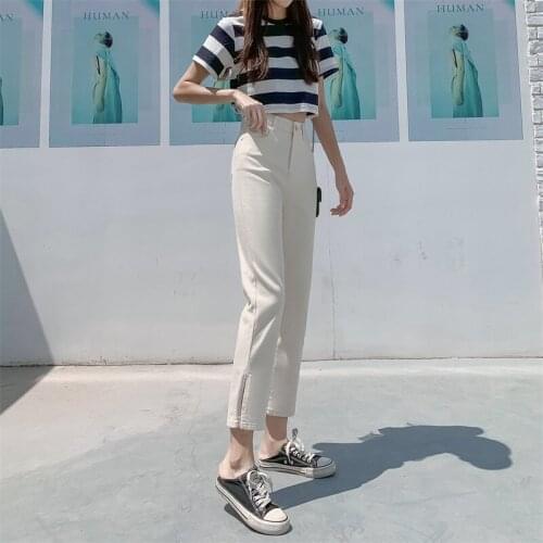 High Waist Stretch Skinny Straight Jeans Woman Plus Size Casual Korean Split Denim Pants