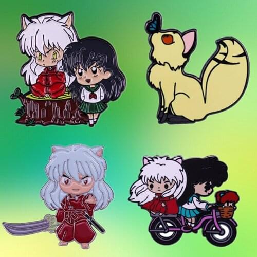 Inuyasha and Kagome Higurashi Lord Half Dog demon Kirara kawaii anime couple enamel pin Timeless Love Japanese manga brooch