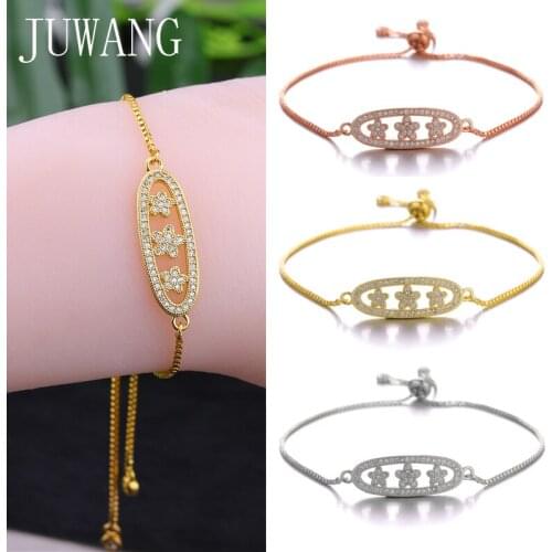 JUWANG New Fashion DIY Women Chain Bracelets Jewelry 7 Kinds Zirconia Pave Setting Charm Adjustable Copper Bracelet For Gifts