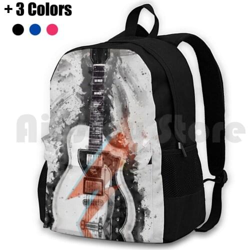David BowieS Guitar Caricature Outdoor Hiking Backpack Waterproof Camping Travel Electric Guitar Guitarist Alternative N Roll