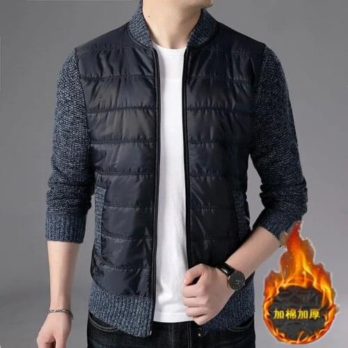 2021 New Fashion Sweaters Mens Cardigan Thick Slim Patchwork Knitwear Coat Zipper Warm Winter Korean Casual Male Clothes Casaco
