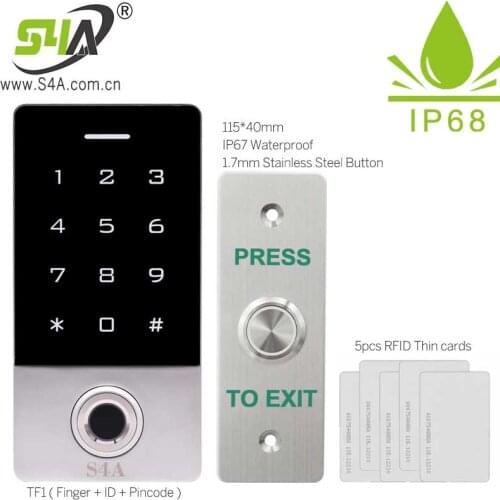 TF1 Fingerprint Touch Keypad IP68 Waterproof RFID Standalone Access Controller Kits include K80 Power Supply+Push Button+Keyfobs