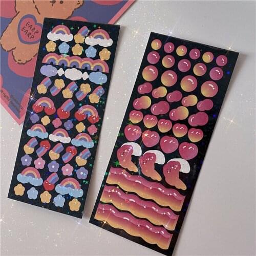Korean Ins Rainbow Wave Laser Cute Stickers scrapbooking Creative labels Colorful Decorative Sticker DIY Stationery Collage