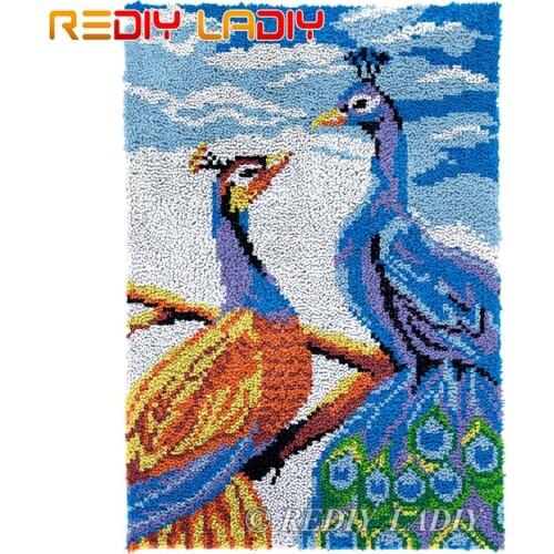 Latch Hook Kits Peafowl Lovers Chunky Yarn Embroidery Crocheting Tapestry Kits Needlework Arts & Crafts DIY Carpet Rug 58*87cm