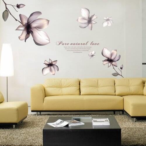 Dreamy Magnolia Flowers Wall Stickers Home Decor Bedroom Living Room Background Decoration Vinyl Art Decals