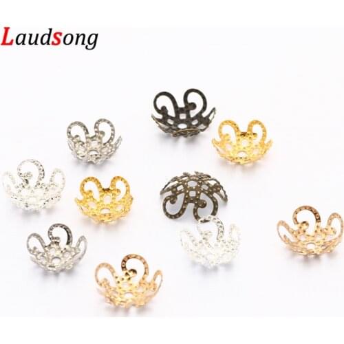 100-500pcs/lot 10mm Flower Filigree Metal Spacer Bead Caps For DIY Jewelry Making Findings End Beads Cap Accessories