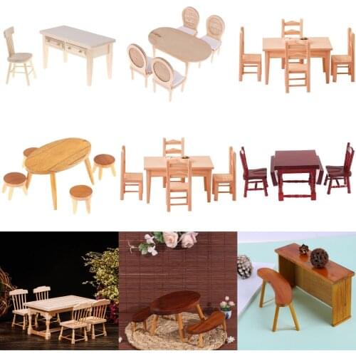1 Set 1/12 Miniature Dollhouse Furniture Wooden Dining Table Chair Simulation Toy Hot