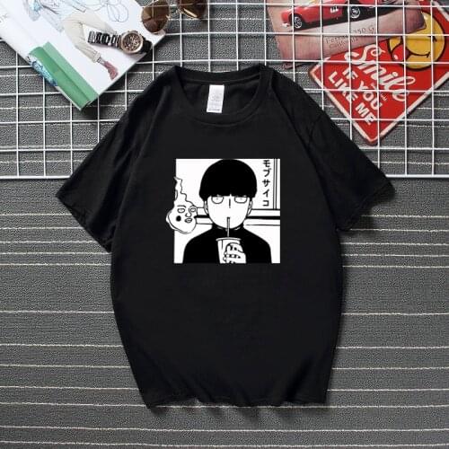 Mob Psycho 100 Black Funny T-shirt Anime shirt Homme New Fashion Harajuku T shirt Unisex Cozy Cotton Short Sleeves Tshirt