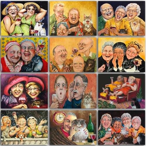 5D DIY Diamond Painting Kit Paint Cartoon Old Couple Cat Grandpa and grandma Full Square&Round embroidery mosaic Cross stitch