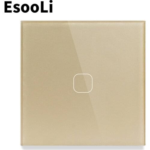 EsooLi EU/UK Standard Light Switch Wall Touch Sensor Switch,Crystal Glass switch power,1/2/3 Gang 1 Way,luxury Wall Touch MUTE