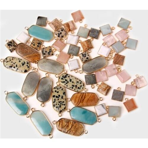 Natural Stone Geometry shape Pendant Rose Quartzs/Amazonite/Jasper Pendant DIY for Necklace Accessories or Jewelry Making 2pcs