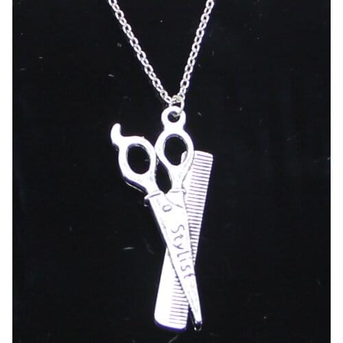 New Fashion Necklace 24x53mm barber scissor comb stylist Pendants Short Long Women Men Colar Gift Jewelry Choker