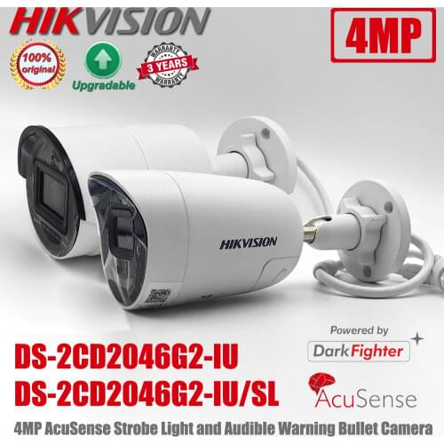Original Hikvision DarkFighter DS-2CD2046G2-IU 4MP Built-in Mic IP67 POE IR AcuSense Mini Bullet CCTV IP Camera DS-2CD2046G2-I