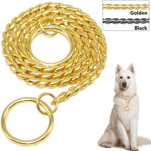 Snake Chain Dog Training Collar Pet Show Collar Heavy Duty Metal Chain P Choke Collars Strong Chrome Gold Black 3mm 4mm 5mm