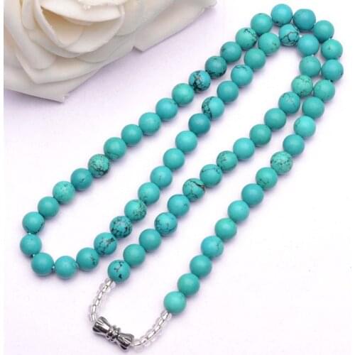 JoursNeige Natural 6mm Blue Crystal Round Beads Necklace Double Tower Pendant Vintage Amulet Women Jewelry