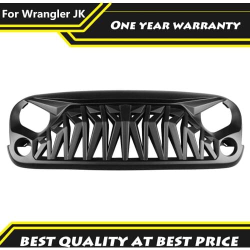 Front Grill Matte Black Shark Grille With Mesh Cover For Jeep Wrangler JK 2007-2017 Bumper Racing Grill Off-road Car Accessories