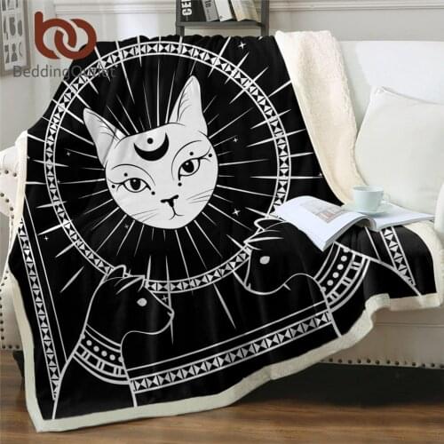 BeddingOutlet Black Cat Plush Blanket Witchcraft Magic Bedding Moon Stars Blankets For Beds Egyptian Cat God Custom Blanket