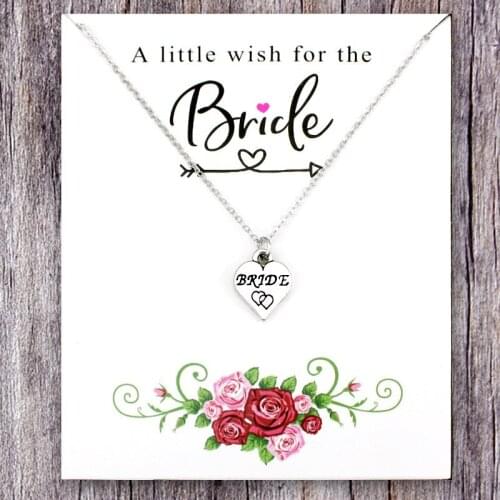 Silver Heart Bride Bridesmaid Maid of Honor Flower Girl Collar Necklaces for Women Wedding Engagement Gift