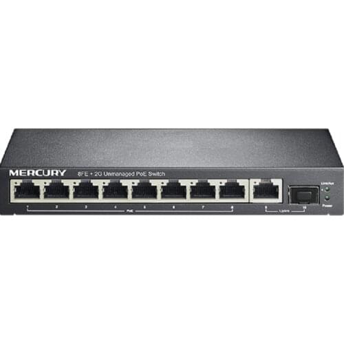 10 ports 8 PoE 65W VLAN Network Switch 1000M RJ45 Uplink SFP Optical fiber Port PoE Network Switches for camera or AP Plug&Play